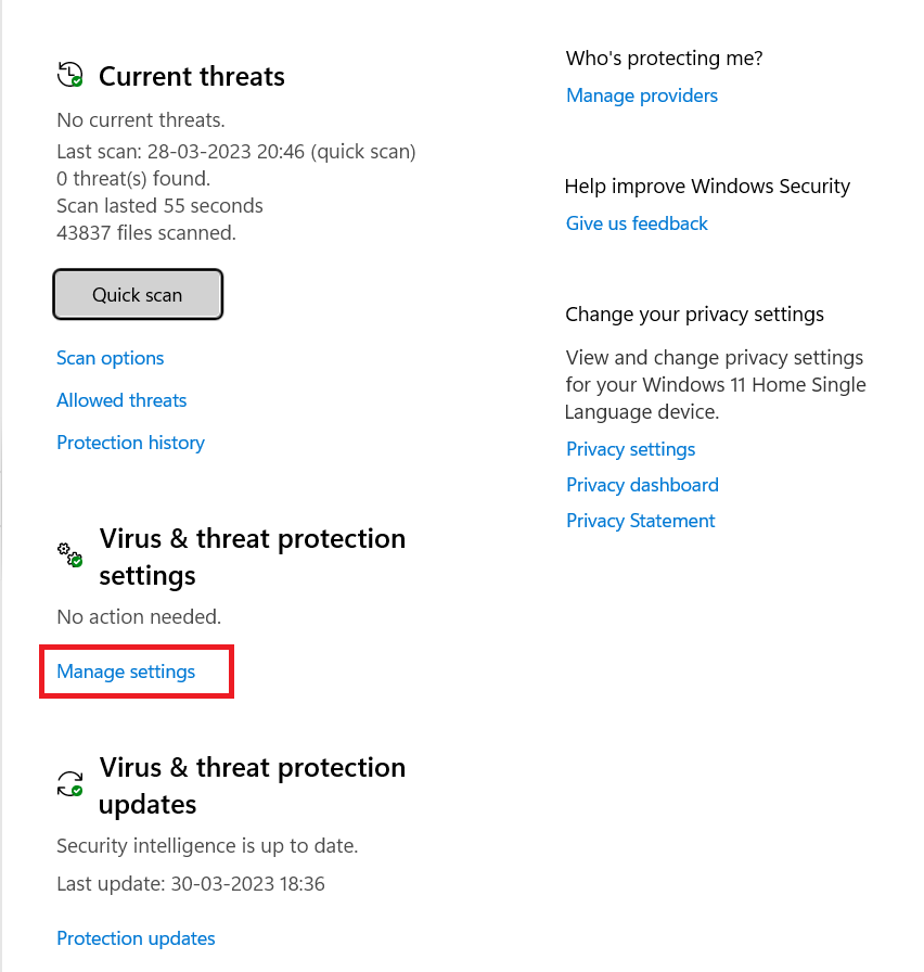 Select Virus & threat protection