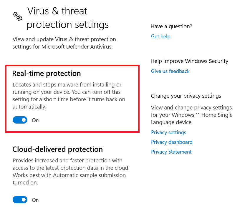 Check real-time protection settings