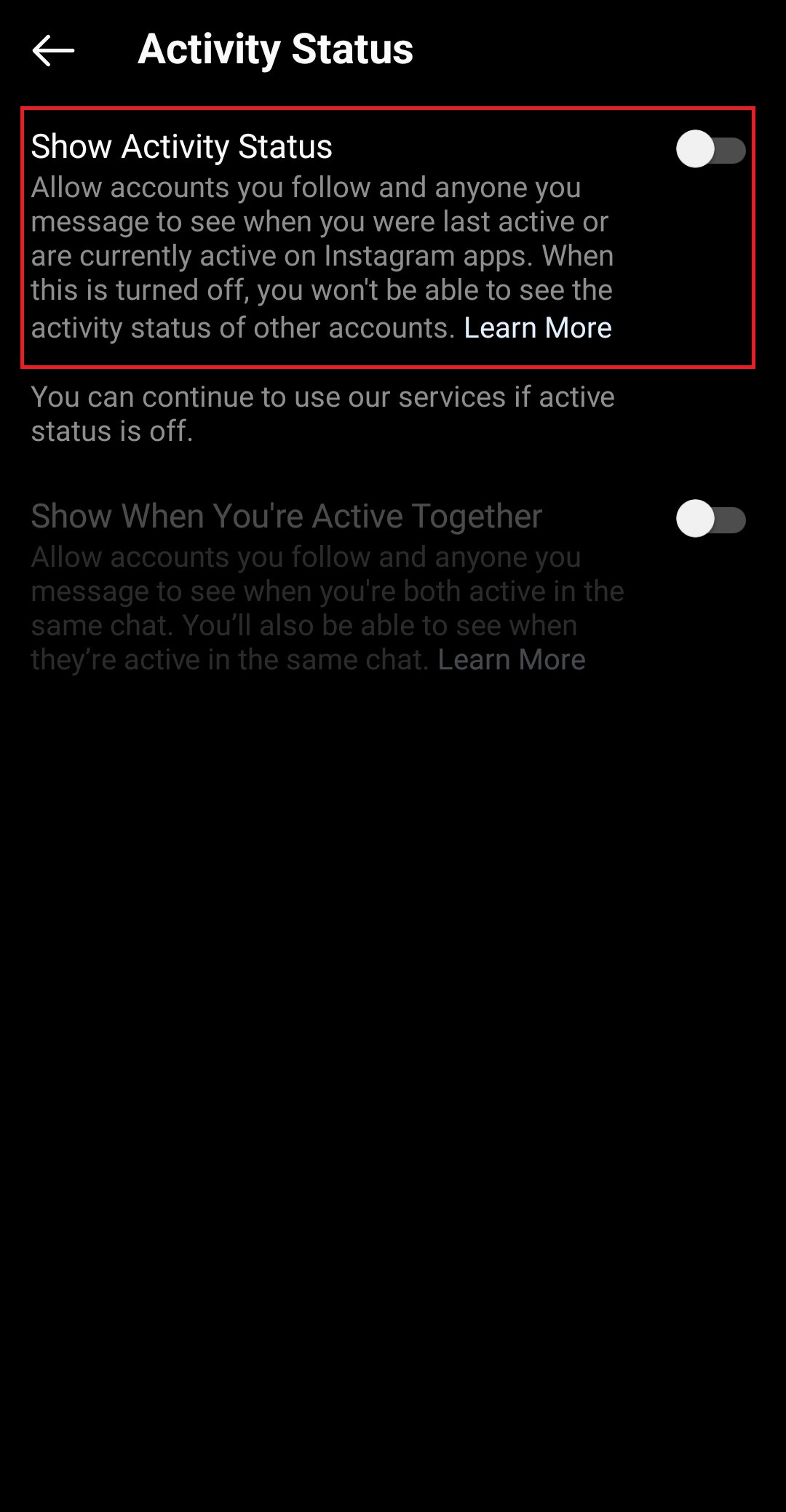 Turn off Show Activity Status.