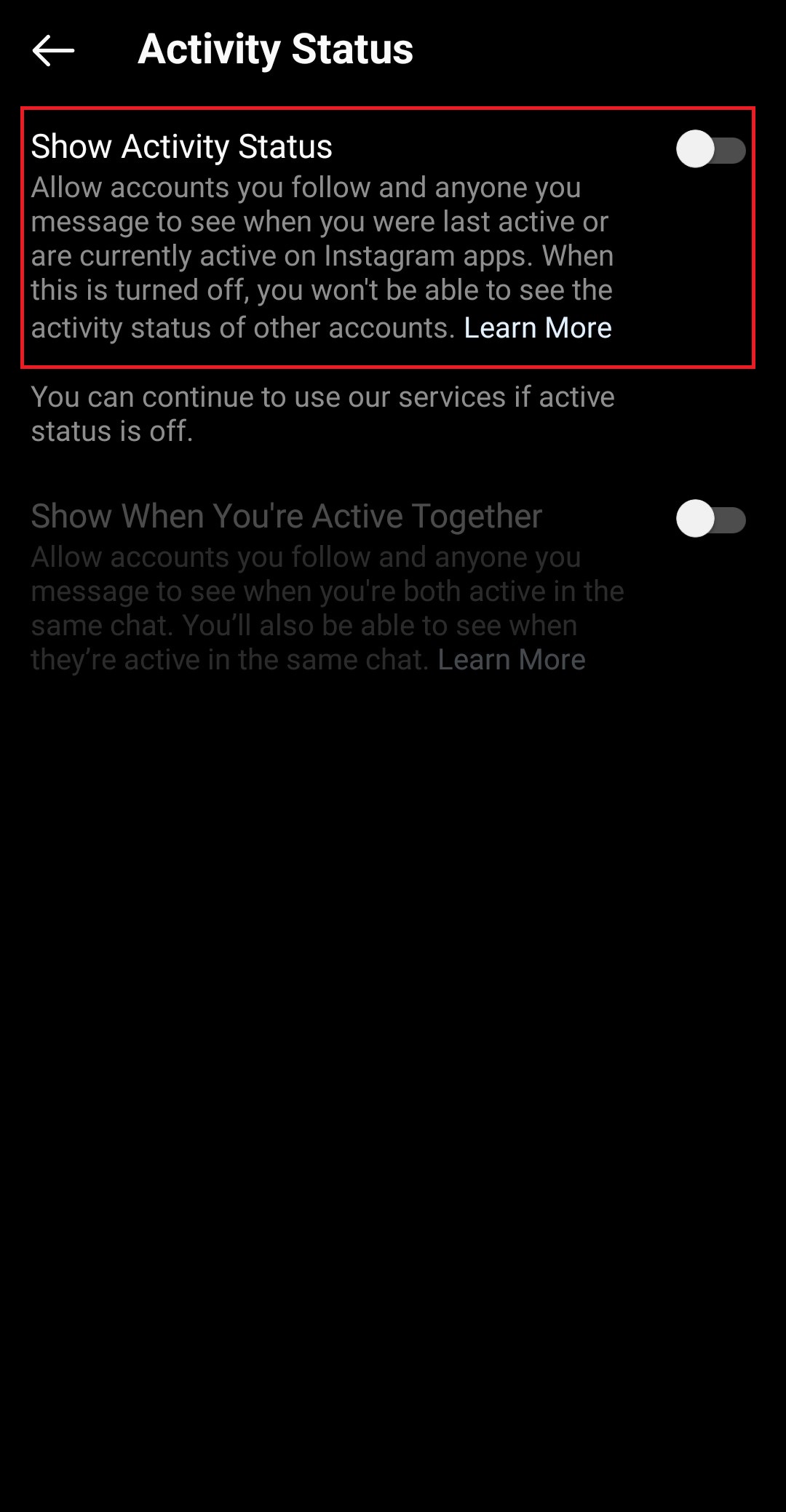 Turn off Show Activity Status.