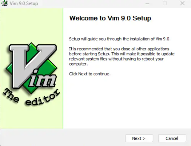 install the Vim editor.exe