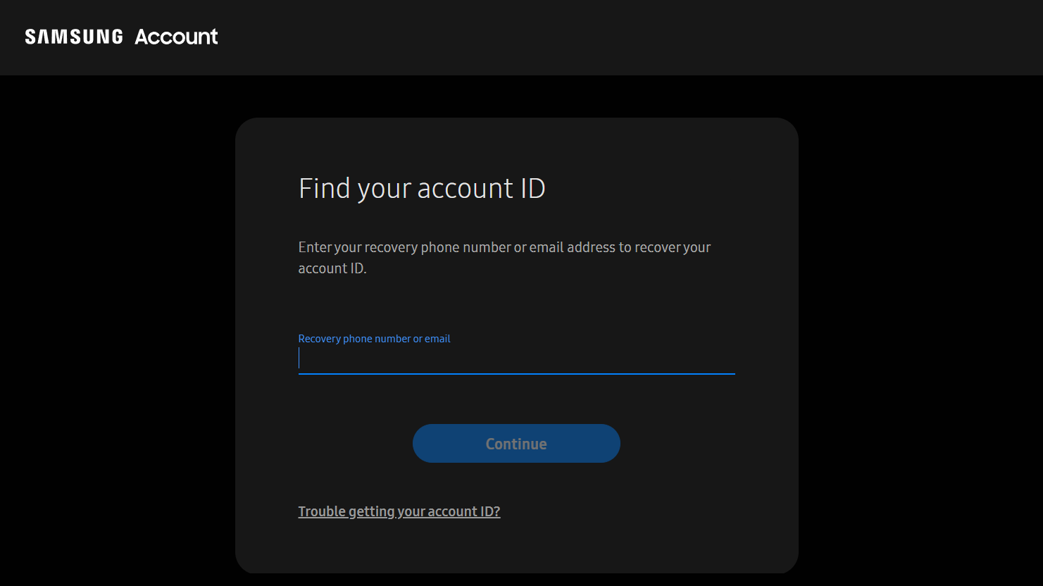 Retrieving your Samsung ID using a web browser