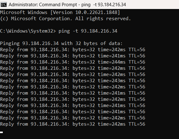 Perform Continuous Ping on Windows