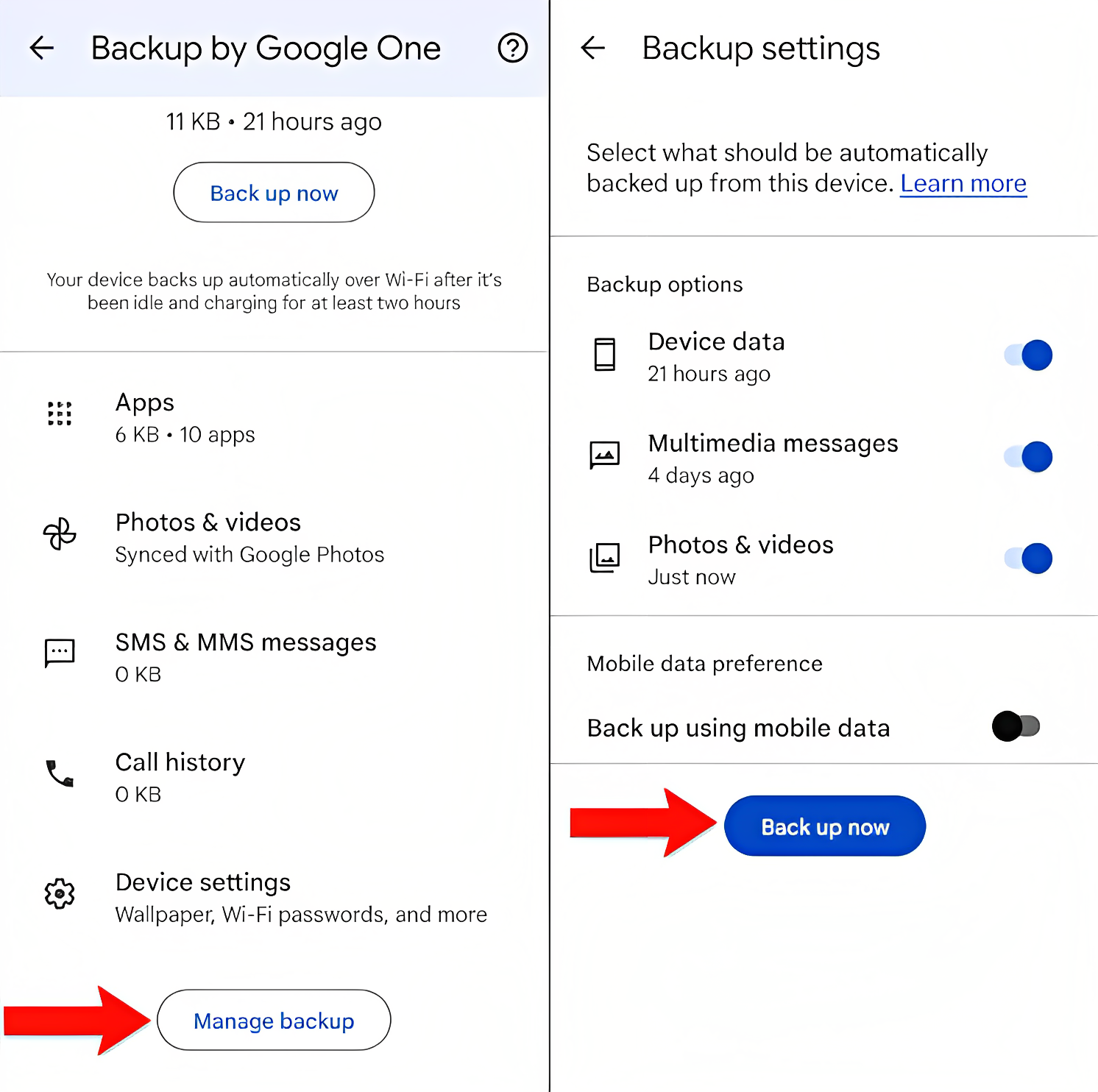 Backing up your text messages in Google Drive