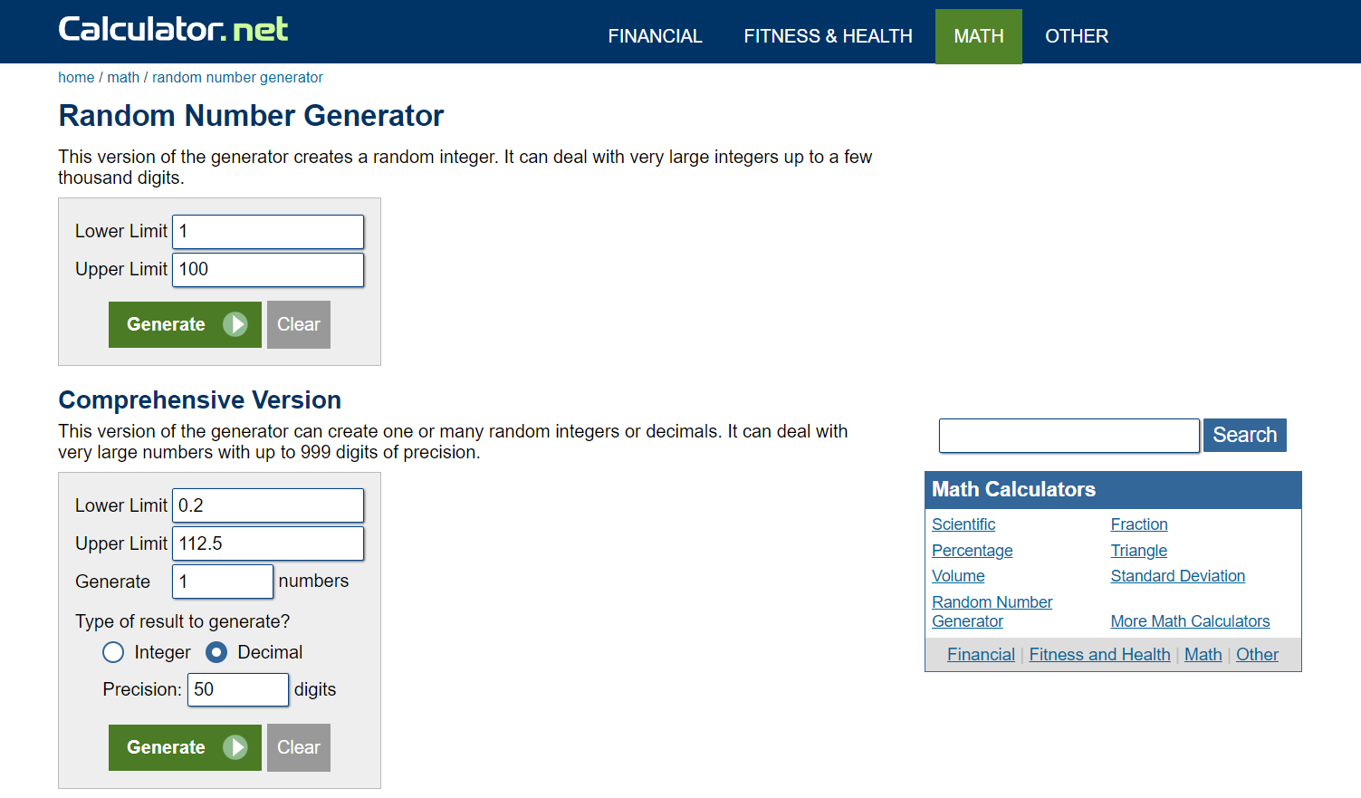 Calculator.net random number generator
