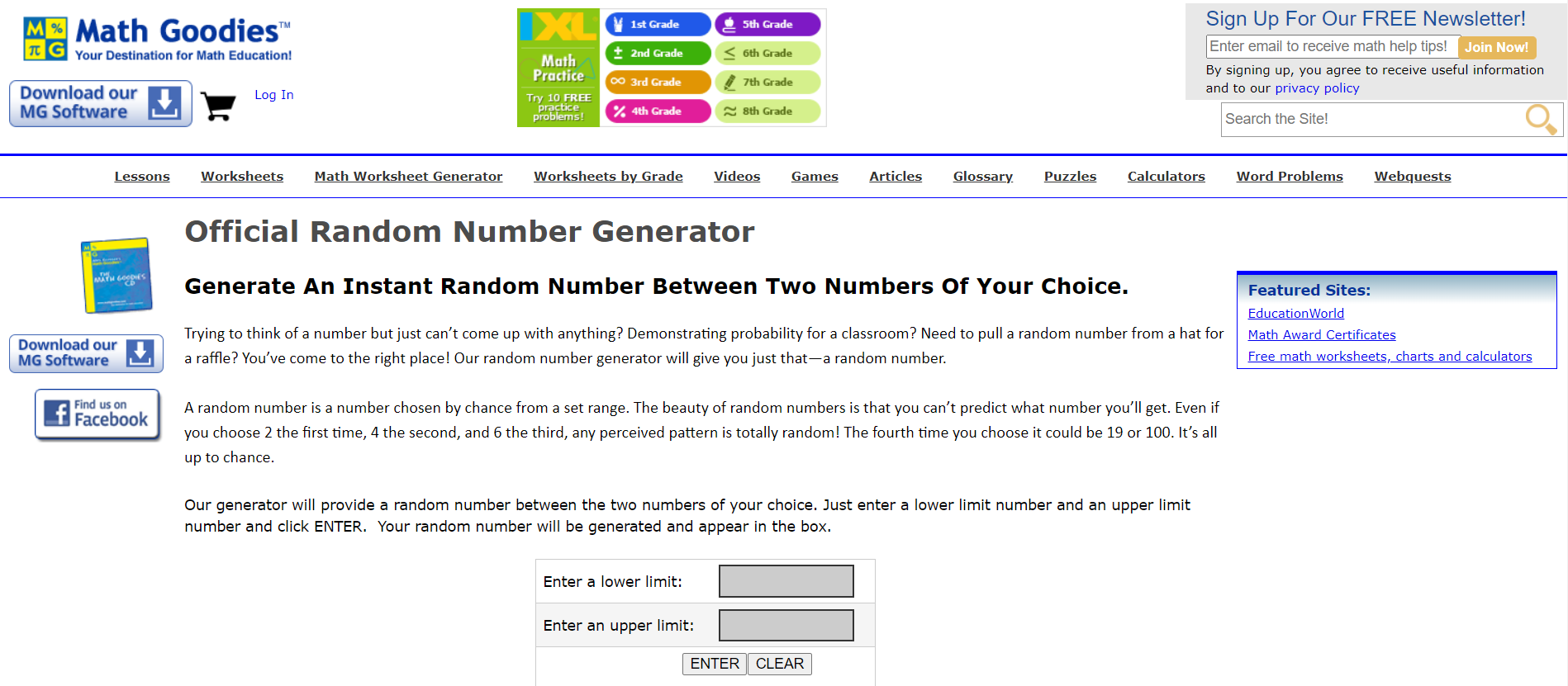 Math Goodies Official Random Number Generator