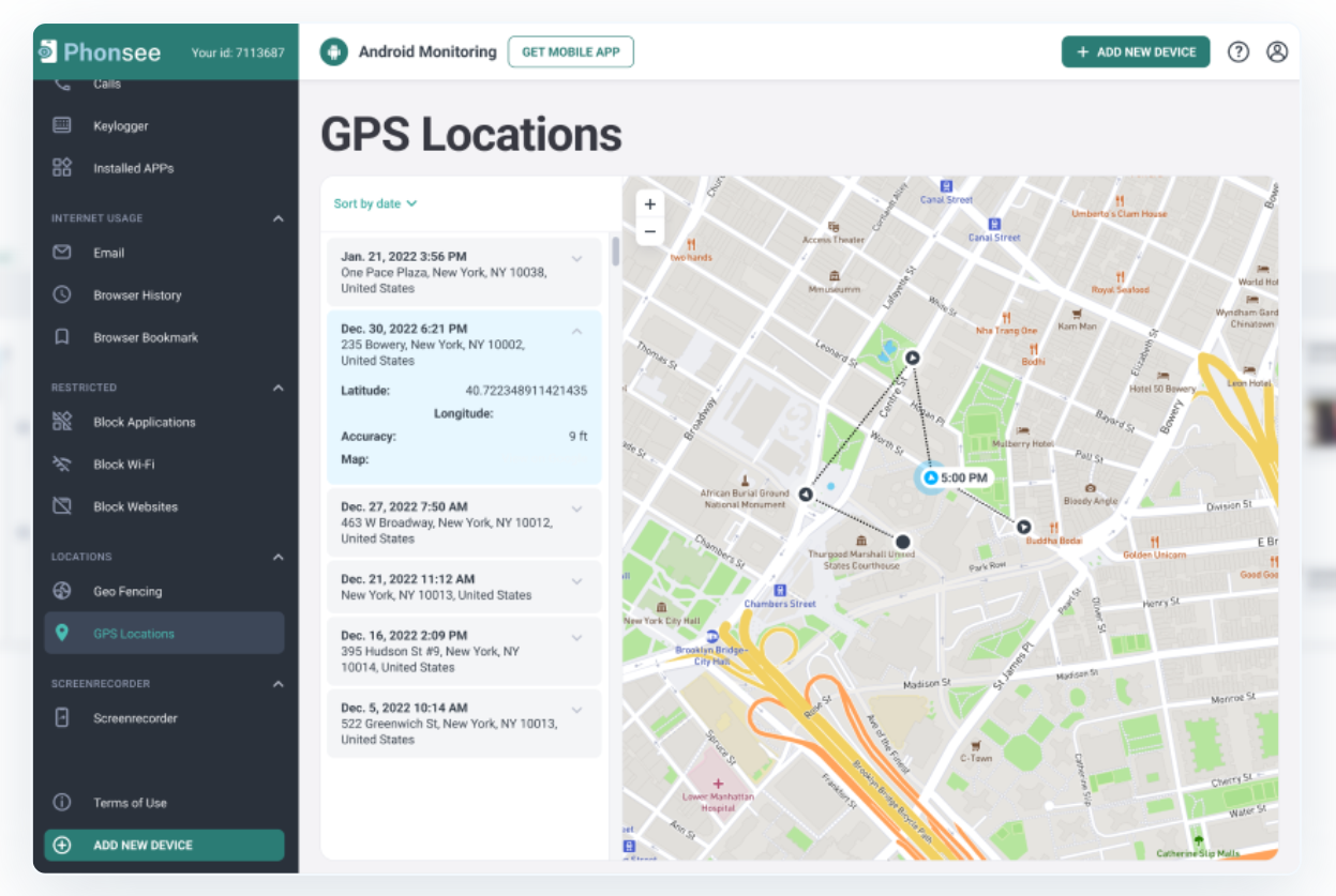 Phonsee gps tracking