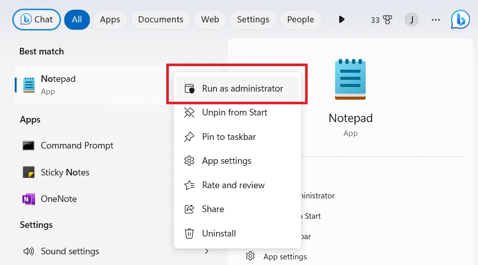 Open Notepad as Administrator